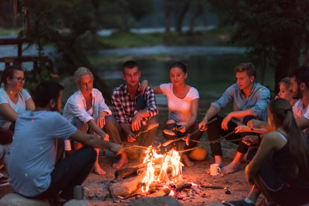 express gratitude to one another around a campfire